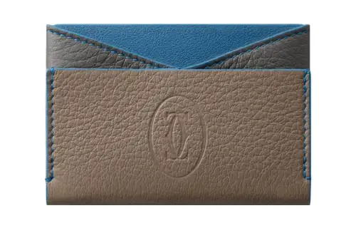 CARTIER Must De Cartier Grain Calfskin Card Holder Men's Taupe/Blue