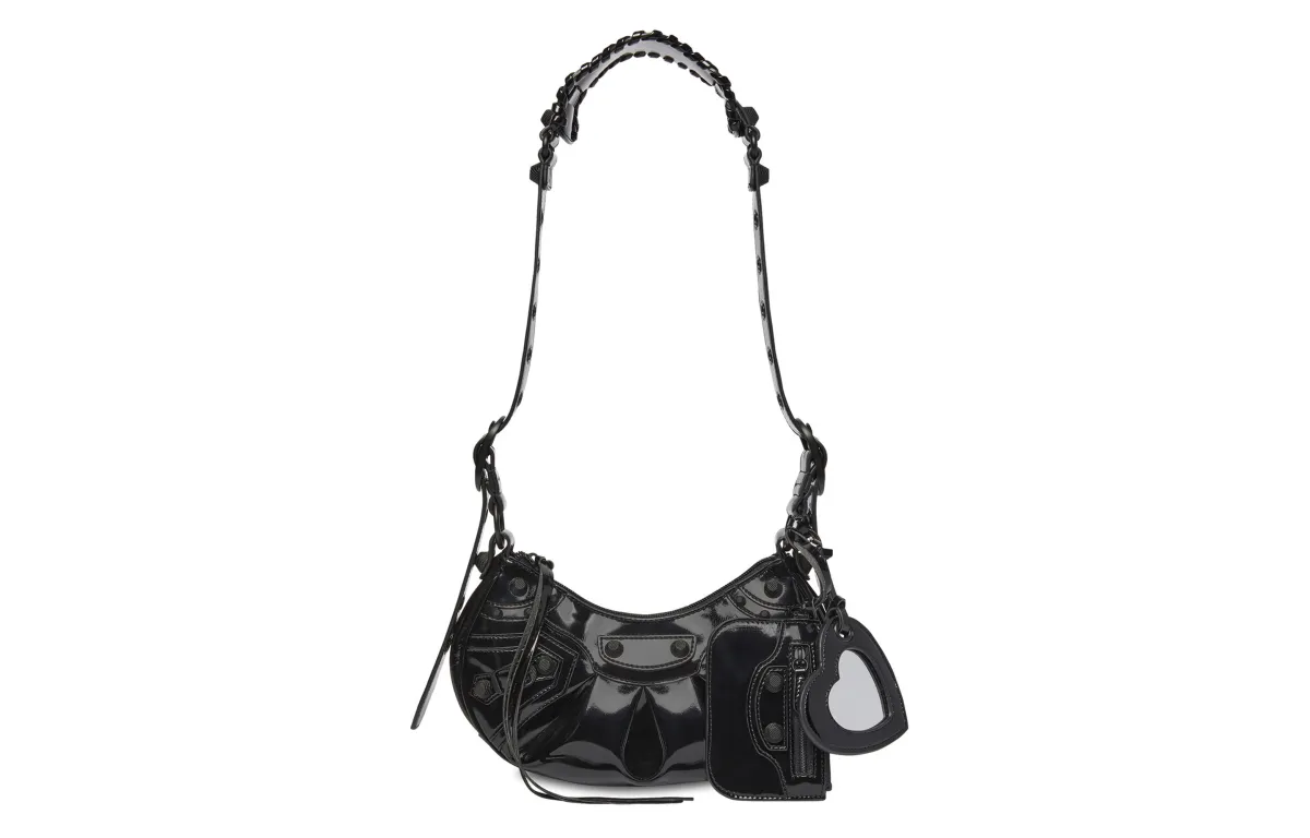 Balenciaga Le Cagole Xs Shoulder Bag In Patent Fabric Black
