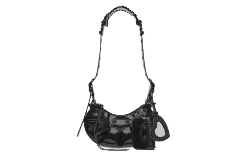 Balenciaga Le Cagole Xs Shoulder Bag In Patent Fabric Black