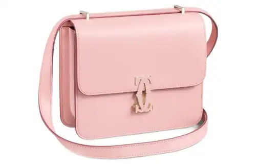 CARTIER Double C Calfskin Shoulder Bag, Crossbody Bag Mini Women's Pink