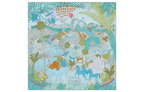 HERMES Le Carnaval Des Animau Silk Scarves Unisex