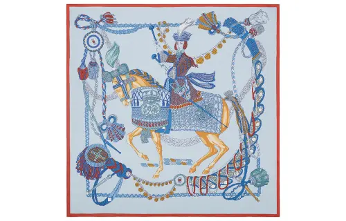 HERMES Le Timbalier Silk Scarf Women's Blue