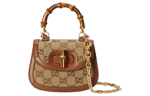 GUCCI Bamboo 1947 Canvas Shoulder Bag, Crossbody Bag, Handbag Mini Women's Beige/Brown
