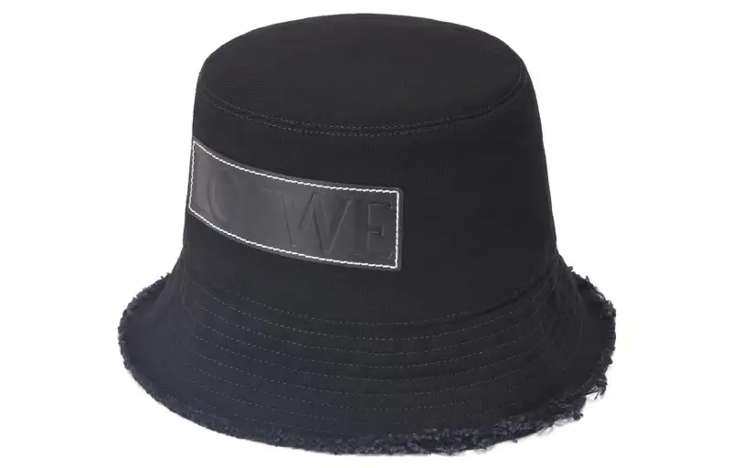 Loewe frayed leather logo-patch bucket hat