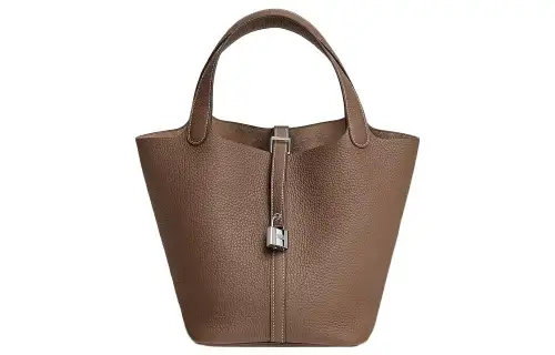 HERMES Picotin Lock Clemence Bullock Leather Basket Bag, Bucket Bag, Handbag 22 Women's 18 Etoupe Elephant Gray