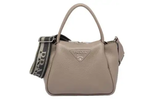 PRADA Leather Shoulder Bag, Crossbody Bag, Handbag Small Women's Mud Gray