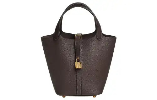 HERMES Picotin Lock Barenia Faubourg Calfskin Basket Bag, Bucket Bag, Handbag 18 Women's 46 Ebene Ebony