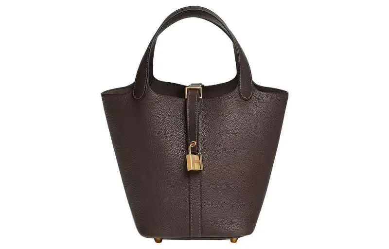 HERMES Picotin Lock Barenia Faubourg Calfskin Basket Bag, Bucket Bag, Handbag 18 Women's 46 Ebene Ebony