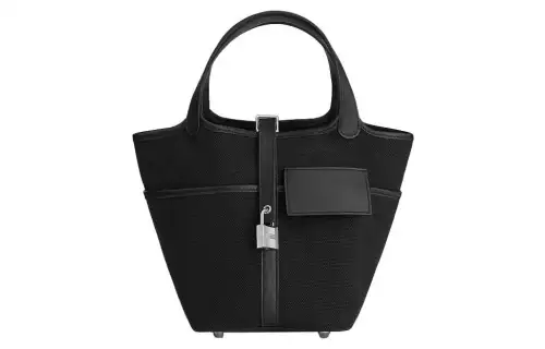 HERMES Picotin Lock Goeland Canvas With Swift Calfskin Basket Bag, Bucket Bag, Handbag 18 Women's 89 Noir Black