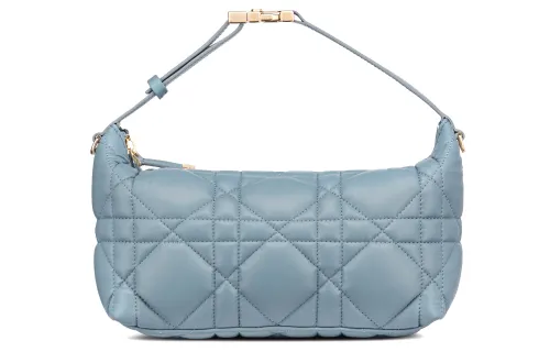 DIOR Cow Leather Handbag Clutch Medium Women's Sky Blue