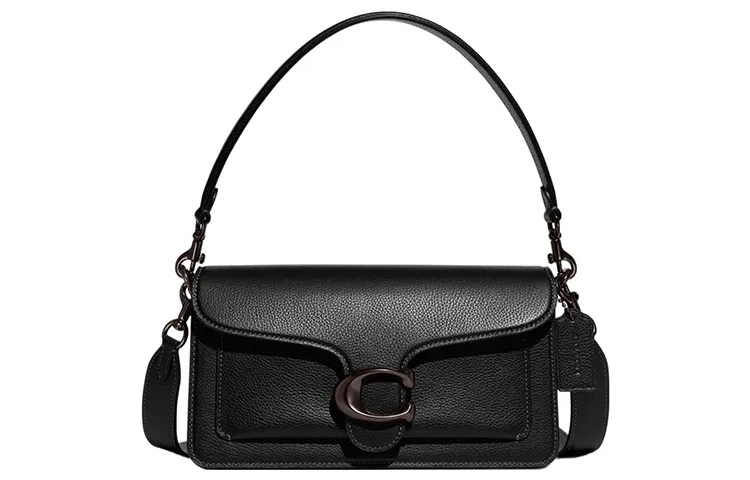 COACH Tabby Pebbled Leather Portable Crossbody Bag, Shoulder Bag Medium Women's Pure Black