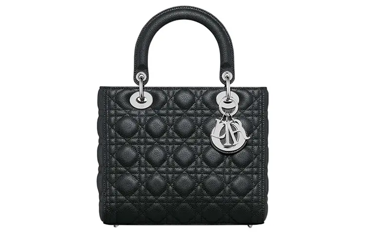 DIOR Lady Dior Grain Calfskin Handbag, Shoulder Bag, Crossbody Bag, Handbag Medium Women's Black