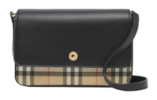 Burberry Calfskin With Cotton Shoulder Bag, Crossbody Bag Mini Women's Black
