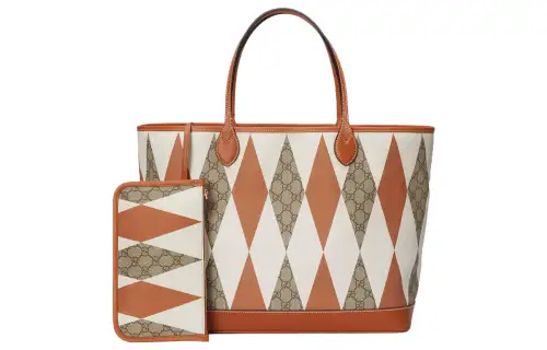 GUCCI Cow Leather With Canvas Tote Bag, Shopping Bag, Handbag Large Men's Brown/Beige
