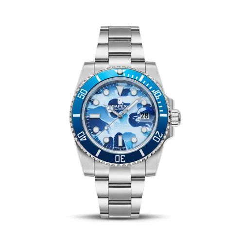 A BATHING APE TYPE 1 BAPEX Mechanical Movement Stainless Steel Strap Watch Men's Watches Blue Dial