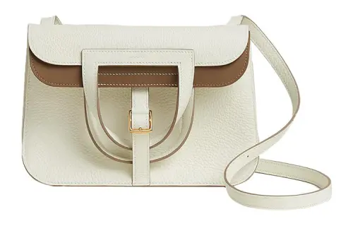HERMES Halzan Clemence Bullock Leather One Shoulder Handbag, Crossbody Bag Women's Mushroom White