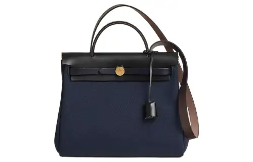 HERMES Herbag Zip Hunter Cow Leather And Canvas Shoulder Bag, Crossbody Bag, Handbag 31 Unisex