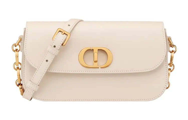 DIOR 30 Montaigne Smooth Cow Leather Shoulder Bag, Crossbody Bag Regular Women's Gray Ivory