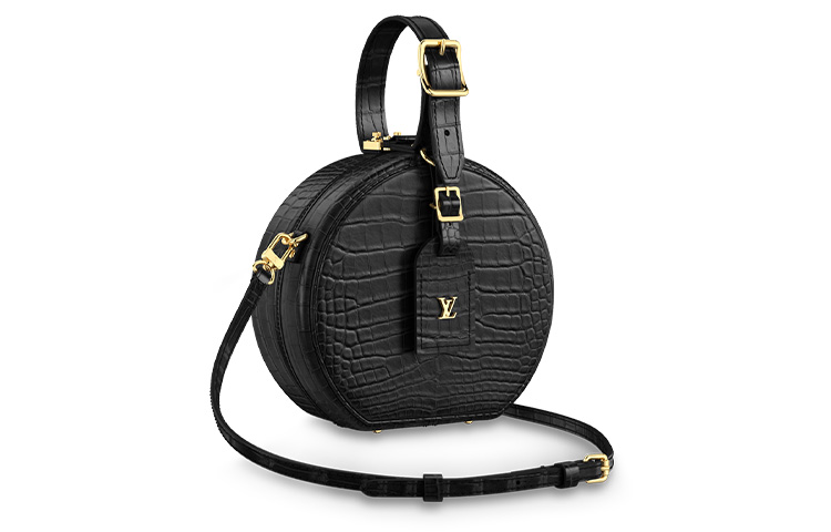 LOUIS VUITTON Petite Boite Chapeau Crocodile Leather Round Bag, Shoulder Bag, Crossbody Bag, Handbag Women's Black