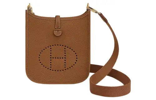 HERMES Evelyne Clemence Bullock Leather Crossbody Bag, Shoulder Bag 16 Women's 37 Gold Brown