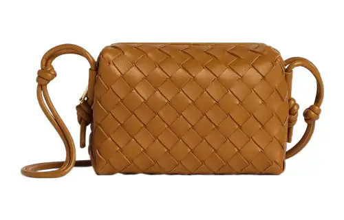 Bottega Veneta Loop Camera Bag Mini Intrecciato Camel