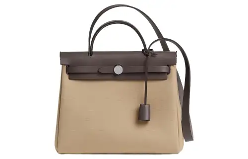 HERMES Herbag Zip Officier Canvas With Hunter Cow Leather Shoulder Bag, Crossbody Bag, Handbag 31 Unisex