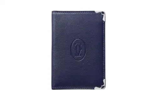 CARTIER Must De Cartier Calfskin Card Holder Men's Blue