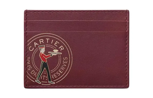 CARTIER Calfskin Card Holder Women's Burgundy