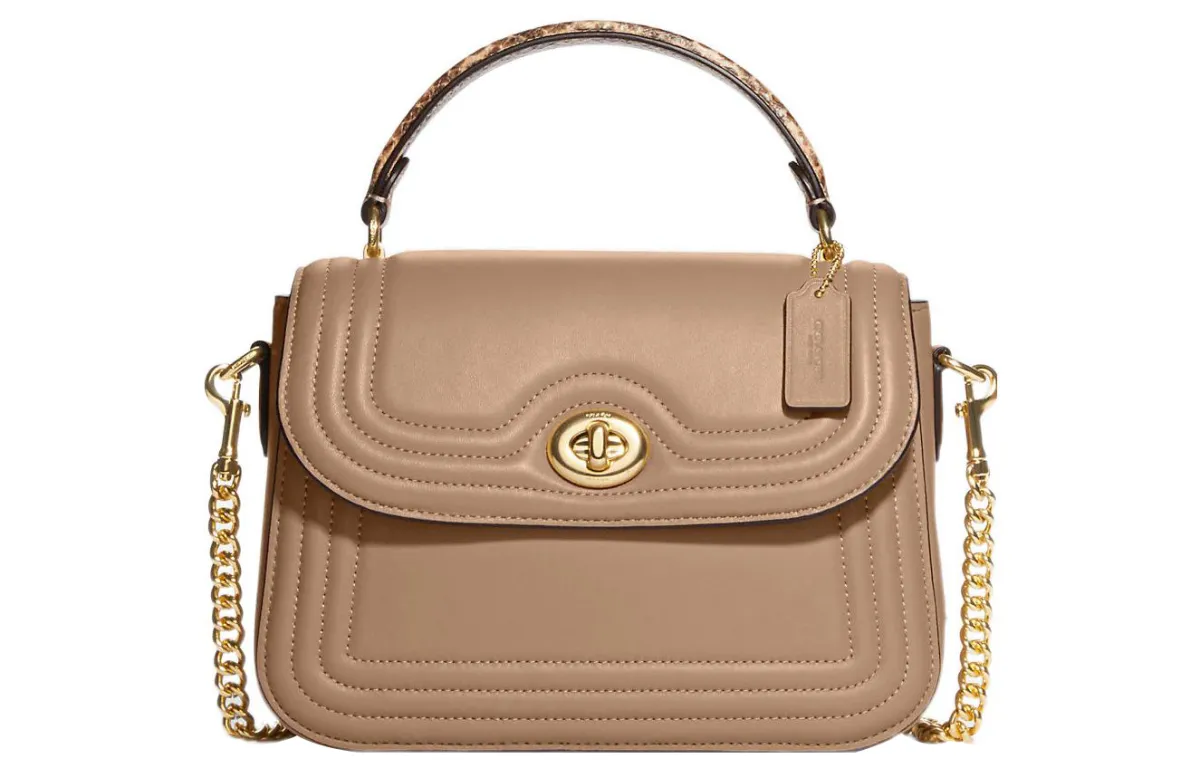 COACH Marlie Nappa Leather With Snakeskin Print Embossed Leather Handbag, Shoulder Bag, Crossbody Bag Medium Women's