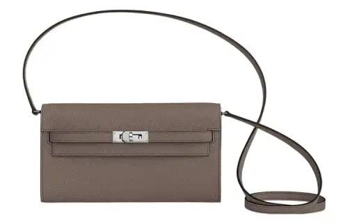 HERMES Kelly To Go Silver Tone Buckle Epsom Leather Crossbody Wallet Regular Women's 8F Gris ÉTain Tin Gray