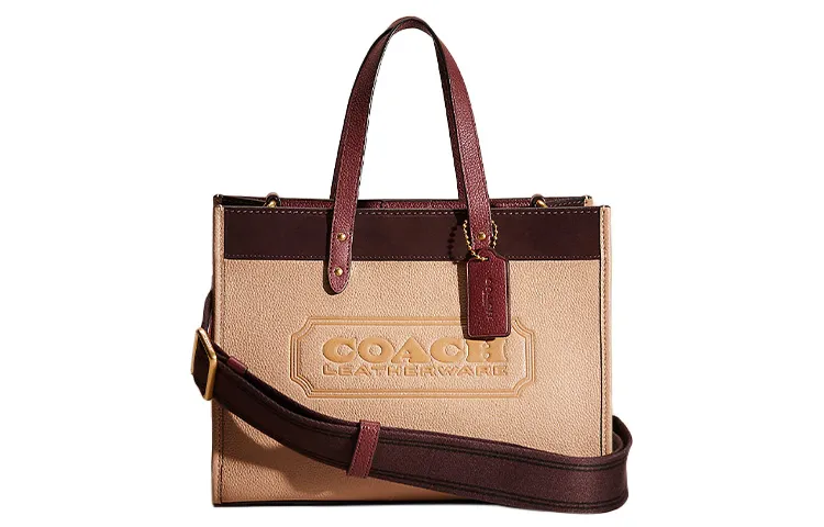 COACH Field Pebbled Leather With Suede Shoulder Bag, Crossbody Bag, Handbag Large Women's Taupe