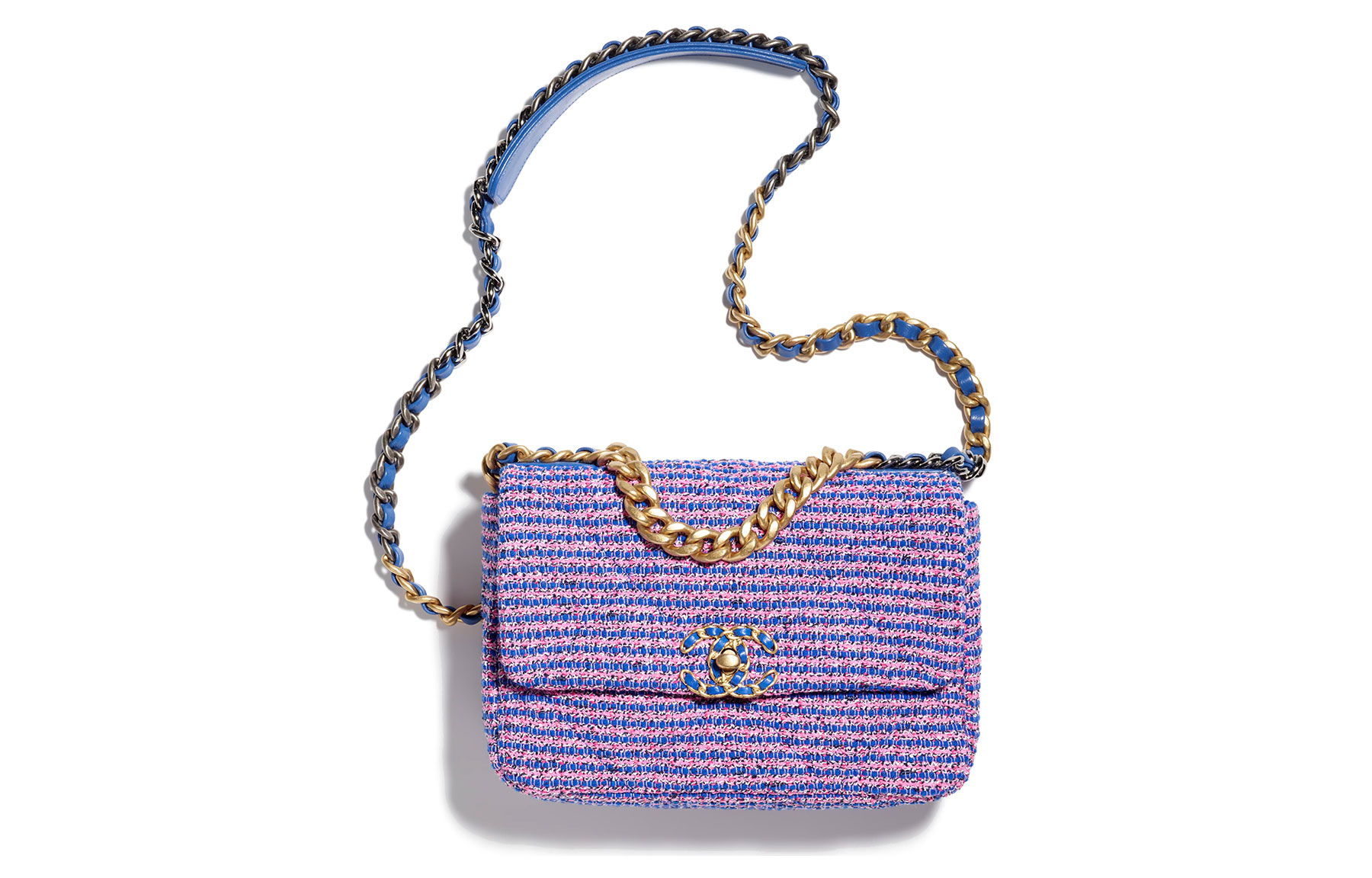 CHANEL 19Bag Twill Woolen Crossbody Bag, Shoulder Bag Women's Blue/Pink/Black/White