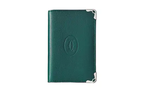 CARTIER Must De Cartier Calfskin Card Holder Men's Peacock Green