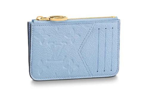LOUIS VUITTON Cow Leather Card Holder Women's Light Blue