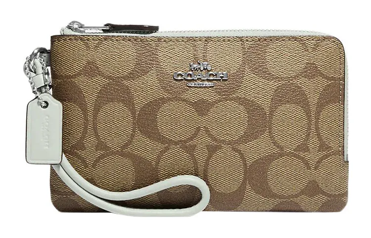 COACH Corner Zip Canvas Wrist Bag Clutch Small Women's Brown