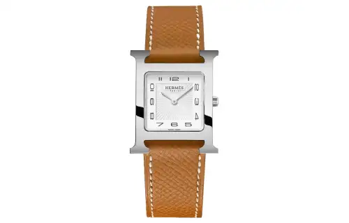 HERMES Heure H Collection Wrist Watches Quartz Movement Genuine Leather Strap 26mm White Dial Women's Watch