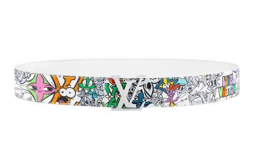LOUIS VUITTON Initiales Metal Canvas Leather Belts Unisex Multicolor Width 4cm