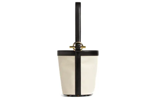 Bottega Veneta Canvas With Leather Bucket Bag, Canvas Bag, Handbag Small Women's Beige/Black