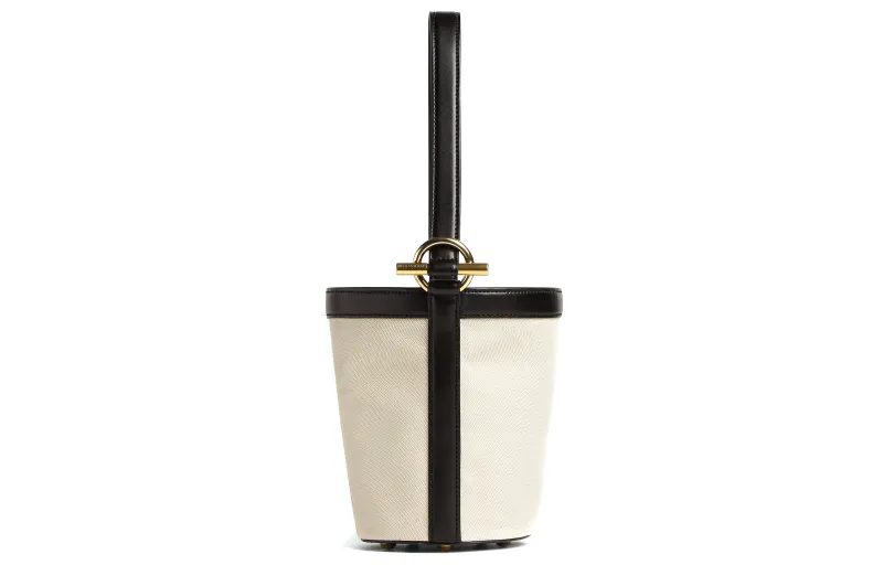 Bottega Veneta Canvas With Leather Bucket Bag, Canvas Bag, Handbag Small Women's Beige/Black