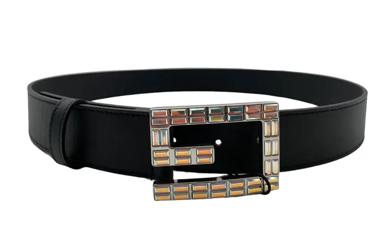 GUCCI G Cow Leather Belts Unisex Black Width 3.8cm