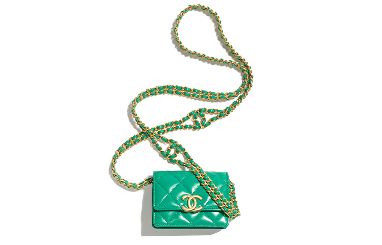 CHANEL Polished Lambskin One Shoulder Crossbody Clutch Women's Green