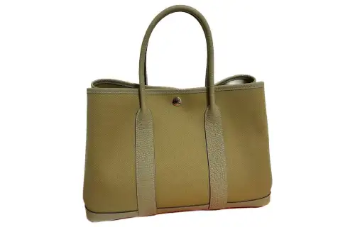 HERMES Garden Party Canvas With Negonda Calfskin Handbag 30 Women's 1C Poussiere Cardamom Green