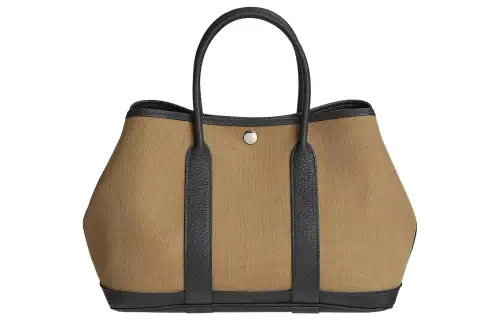 HERMES Garden Party Canvas With Negonda Calfskin Handbag 30 Women's Cardamom Green & Black