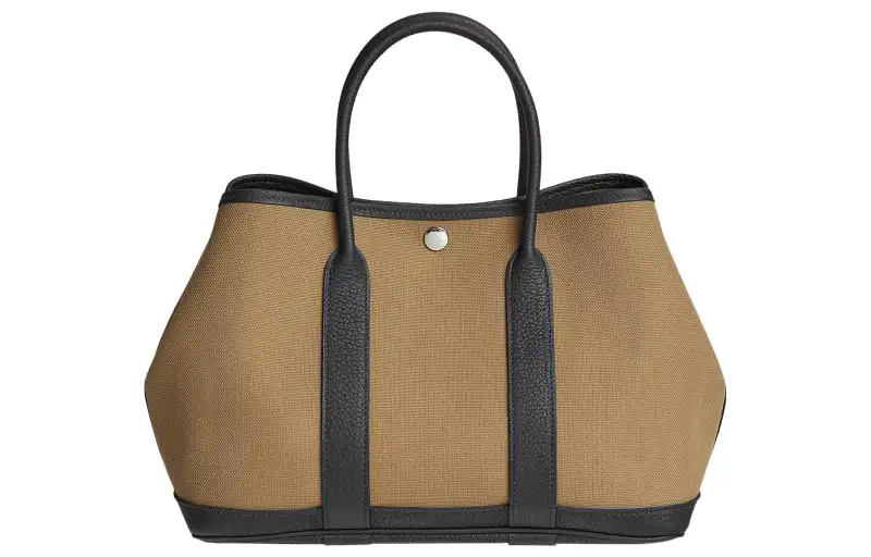 HERMES Garden Party Canvas With Negonda Calfskin Handbag 30 Women's Cardamom Green & Black