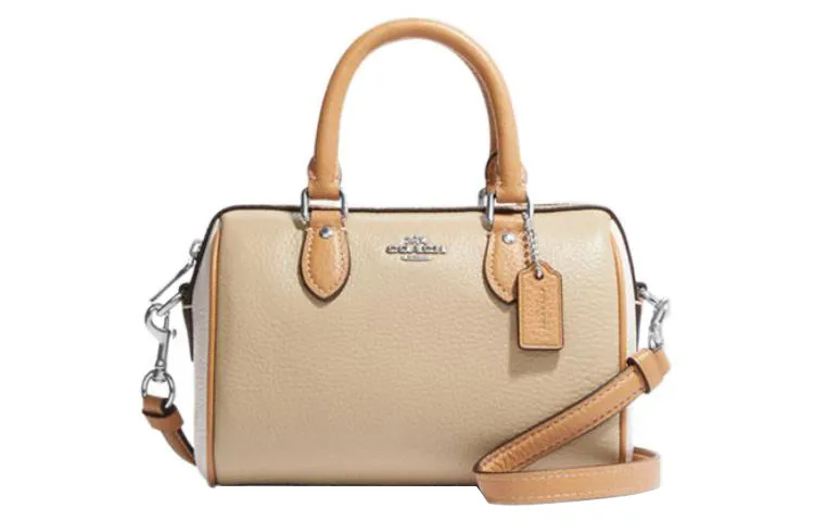 COACH Rowan Cow Leather Boston Bag Handbag Small Women's Beige Yellow