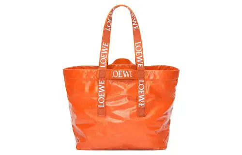 LOEWE Paper Texture Cow Leather Tote Bag, Shopping Bag, Shoulder Bag, Handbag Regular Unisex Orange