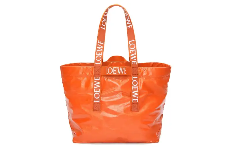 LOEWE Paper Texture Cow Leather Tote Bag, Shopping Bag, Shoulder Bag, Handbag Regular Unisex Orange