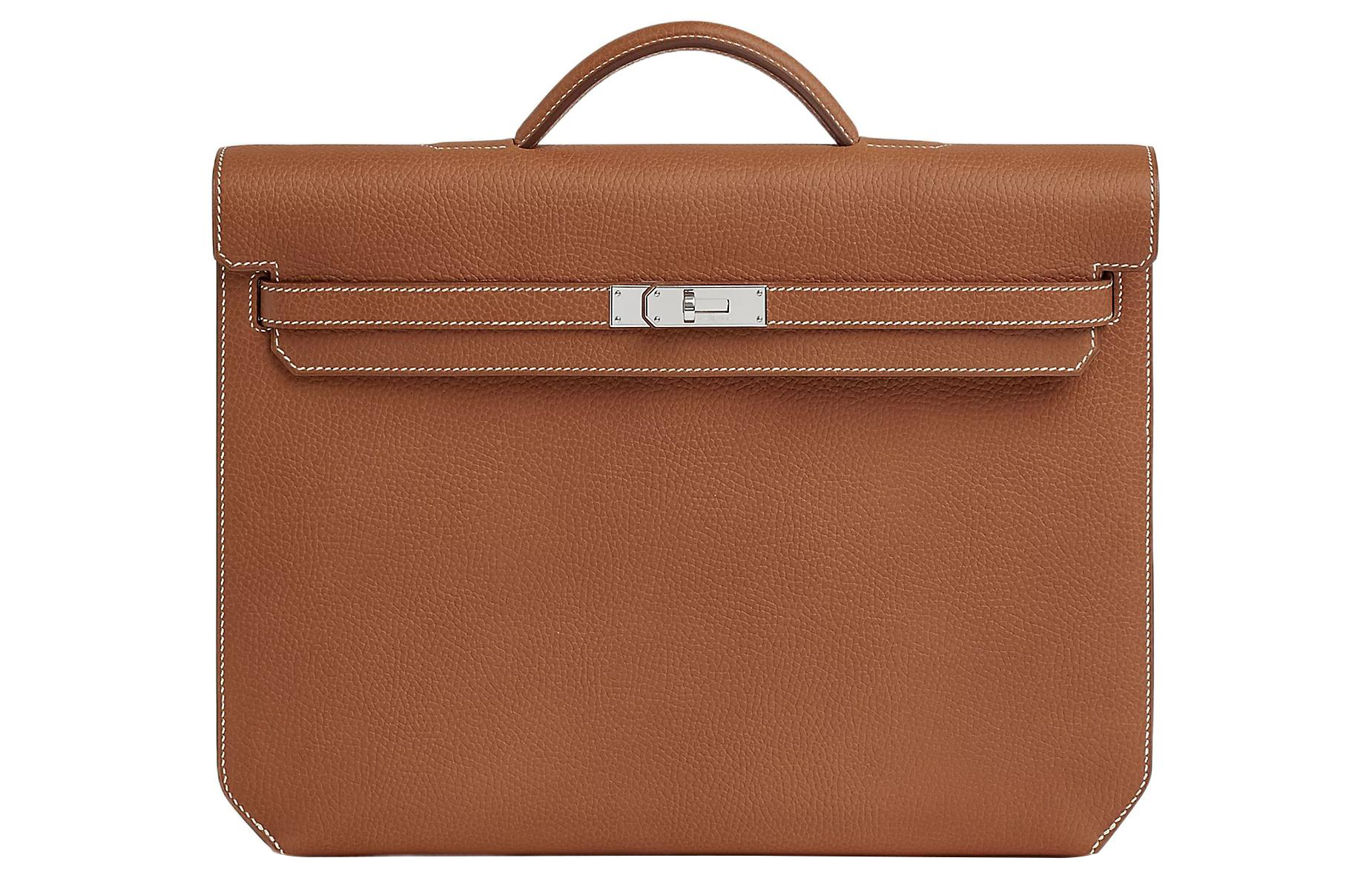 HERMES Kelly Depeches Cow Leather Business Handbag Men's 34 Fauve Light Tawny