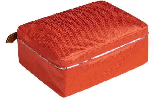 HERMES Travelsilk Silk, Bareina Calfskin Travel Storage Bag Men's Poppy Orange