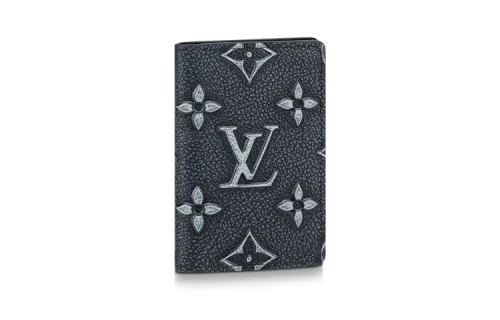 LOUIS VUITTON Leather Card Holder Men's Faded Blue